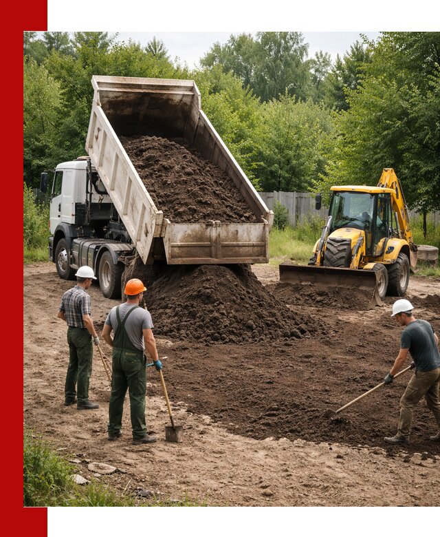 Доставка и укладка грунта для выравнивания участка в Богородицке