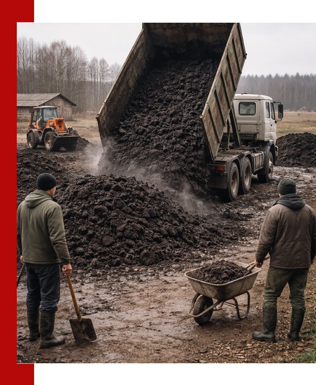 Доставка низинного торфа с разгрузкой и доставкой в Богородицке
