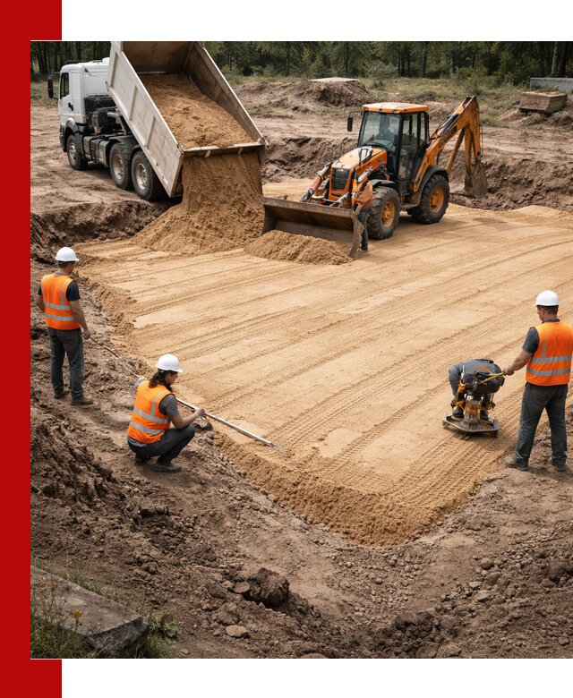 Устройство песчаной подушки для фундаментов и дорог в Богородицке